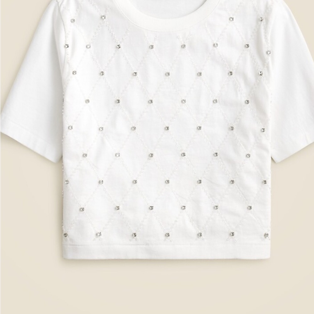 J. Crew White Short Sleeve Tee with Embellishments